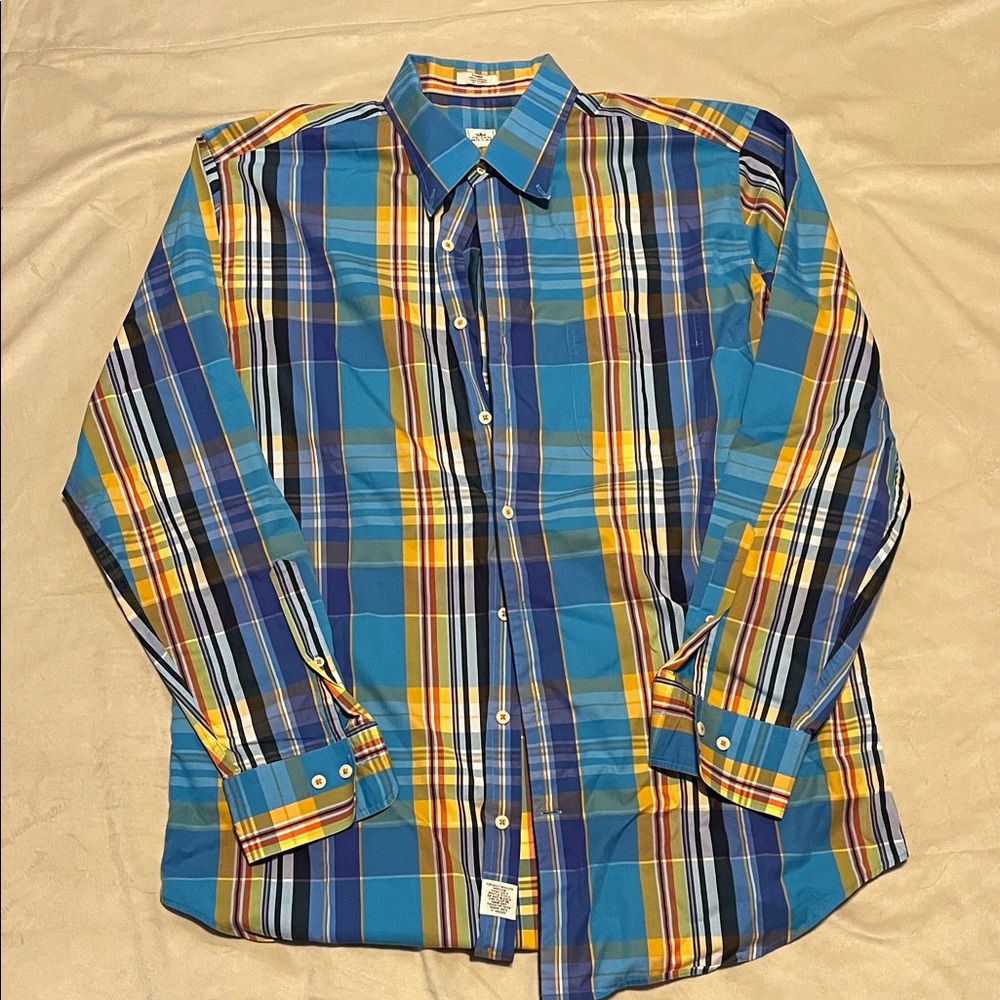 Peter Millar Blue and Yellow Plaid Shirt